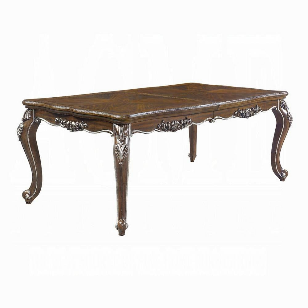 Maver Extending Dining Table, Silver Carved Antique Oak, 80-96 Inch