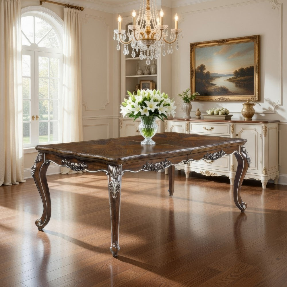 Maver Extending Dining Table, Silver Carved Antique Oak, 80-96 Inch