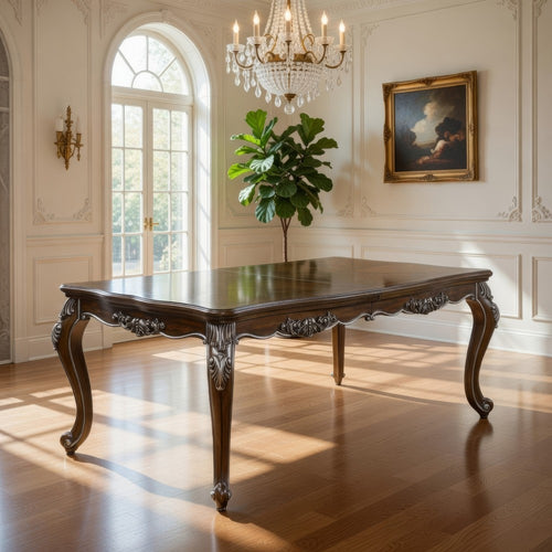 Maver Extending Dining Table, Silver Carved Antique Oak, 80-96 Inch