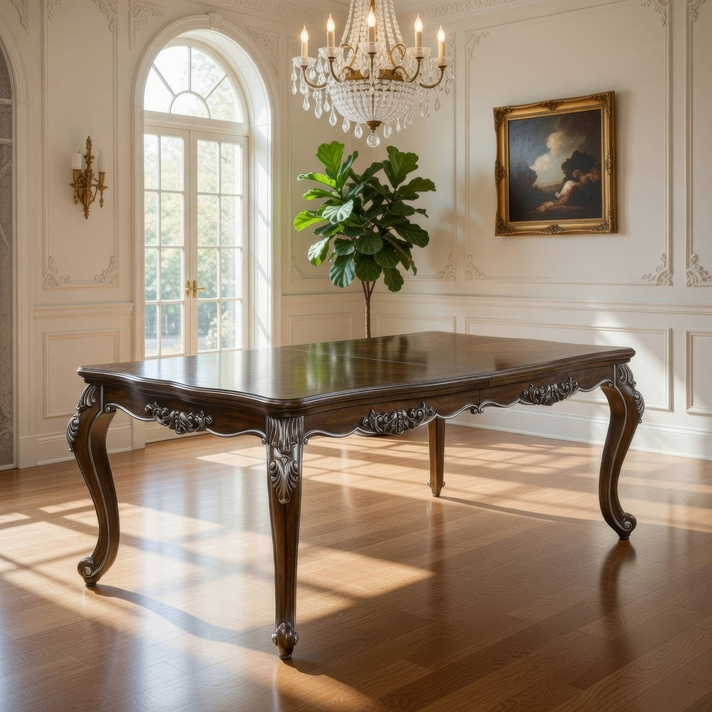 Maver Extending Dining Table, Silver Carved Antique Oak, 80-96 Inch