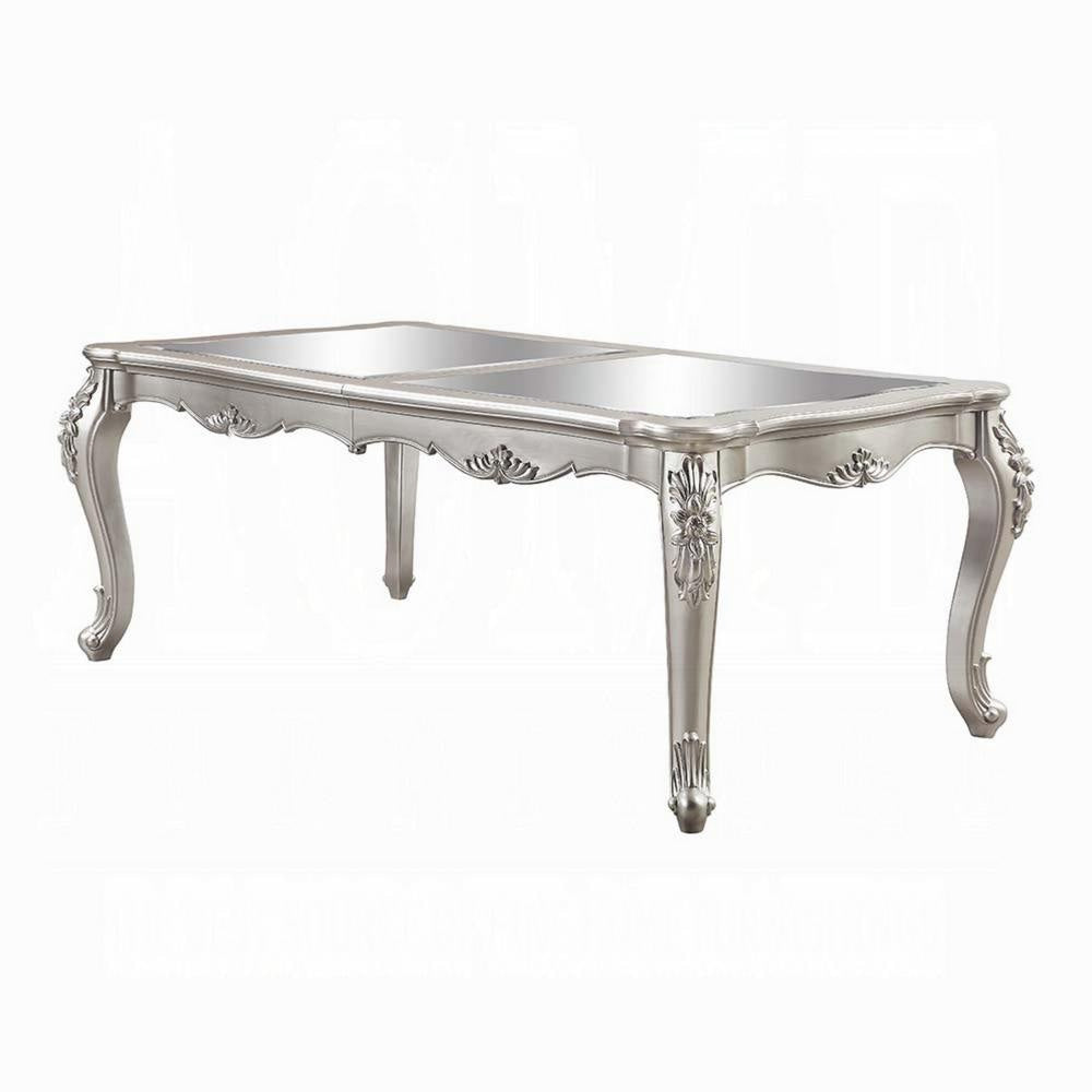 Bowe Dining Table 80-96 Inch Mirrored Classic Champagne Silver Wood BM327549