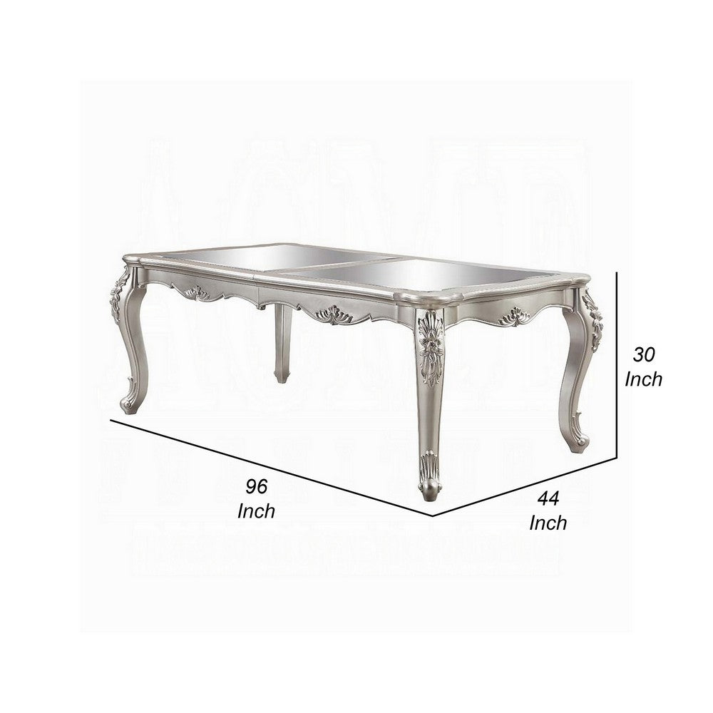 Bowe Dining Table, 80-96 Inch, Mirrored, Classic Champagne Silver Wood