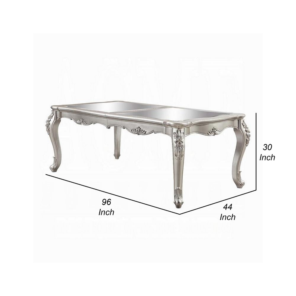 Bowe Dining Table 80-96 Inch Mirrored Classic Champagne Silver Wood BM327549