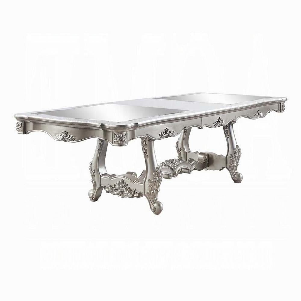 Bowe Dining Table 90-114 Inch Mirrored Top Champagne Silver Wood BM327550