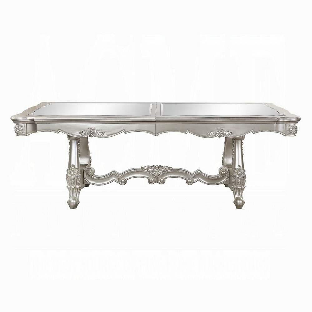 Bowe Dining Table 90-114 Inch Mirrored Top Champagne Silver Wood BM327550