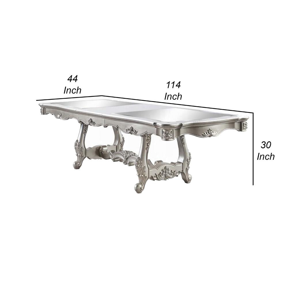Bowe Dining Table 90-114 Inch Mirrored Top Champagne Silver Wood BM327550