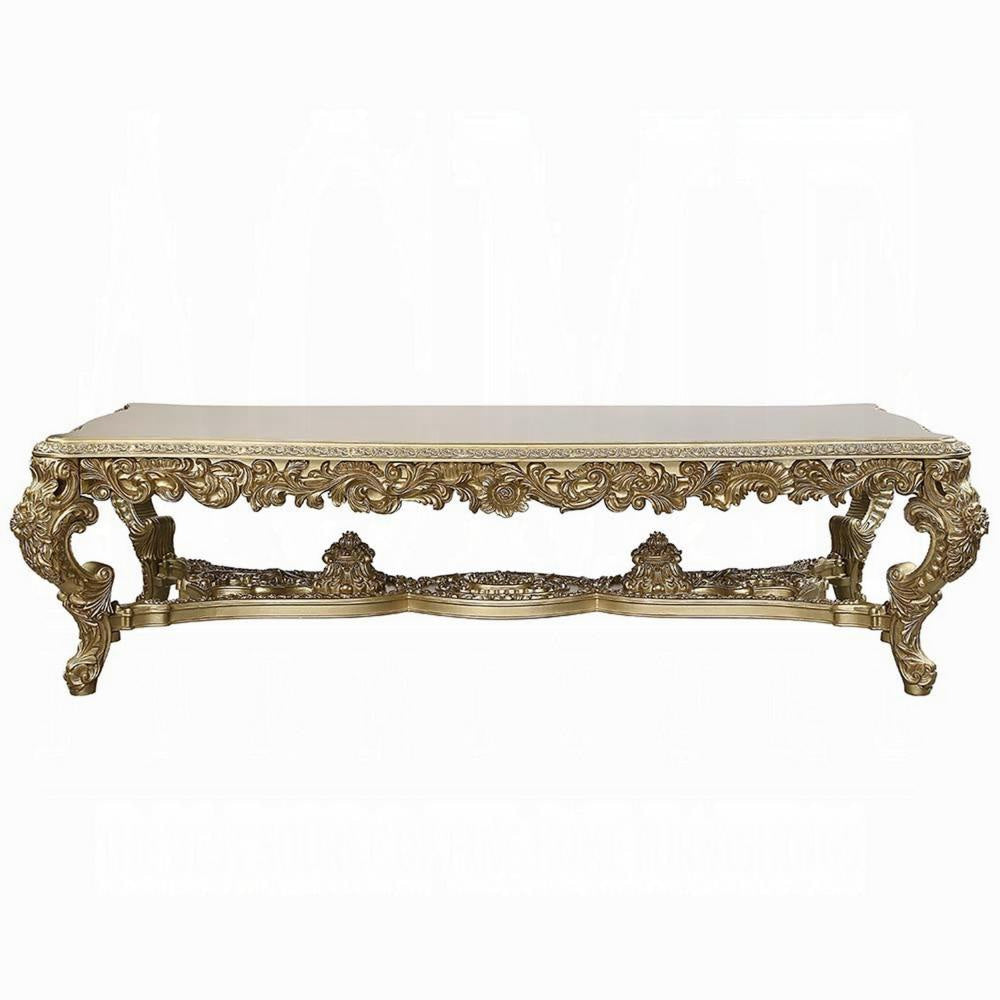 Rexx Dining Table Classic Carved Gold Wood 111 Inch Rectangular Top BM327551