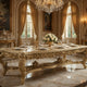 Rexx Dining Table, Classic Carved Gold Wood, 111 Inch Rectangular Top