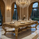 Rexx Dining Table, Classic Carved Gold Wood, 111 Inch Rectangular Top