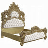 Rexx King Bed, White Faux Leather Victorian Carved, Classic Gold Wood