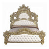Rexx King Bed White Faux Leather Victorian Carved Classic Gold Wood BM327552