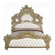 Rexx King Bed White Faux Leather Victorian Carved Classic Gold Wood BM327552