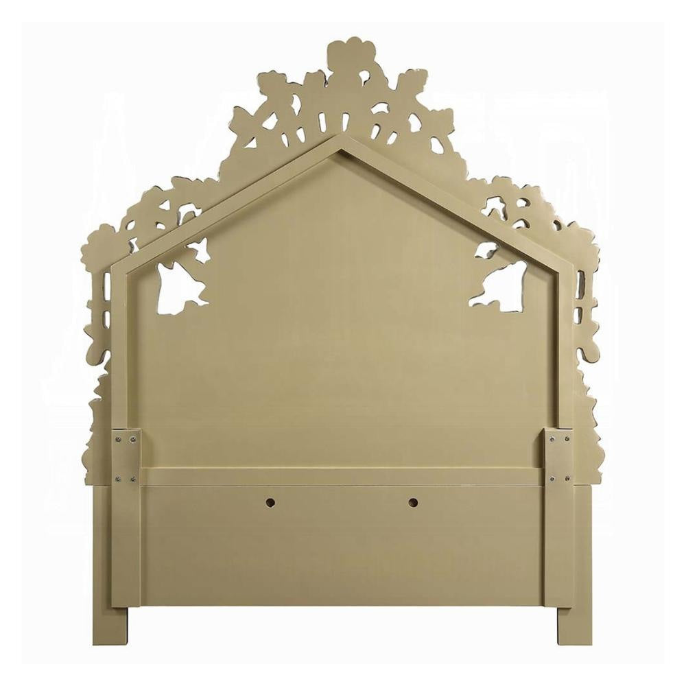 Rexx King Bed White Faux Leather Victorian Carved Classic Gold Wood BM327552