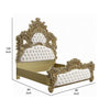 Rexx King Bed White Faux Leather Victorian Carved Classic Gold Wood BM327552