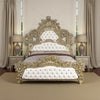 Rexx King Bed White Faux Leather Victorian Carved Classic Gold Wood BM327552