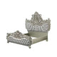 Dove King Bed, Beige Faux Leather Victorian Carved, Champagne Gold