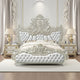 Dove King Bed Beige Faux Leather Victorian Carved Champagne Gold BM327553