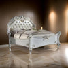 Antoine California King Bed, Pearl White Faux Leather Victorian Carved