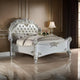 Antoine King Bed, Classical Style, White Faux Leather Victorian Carved