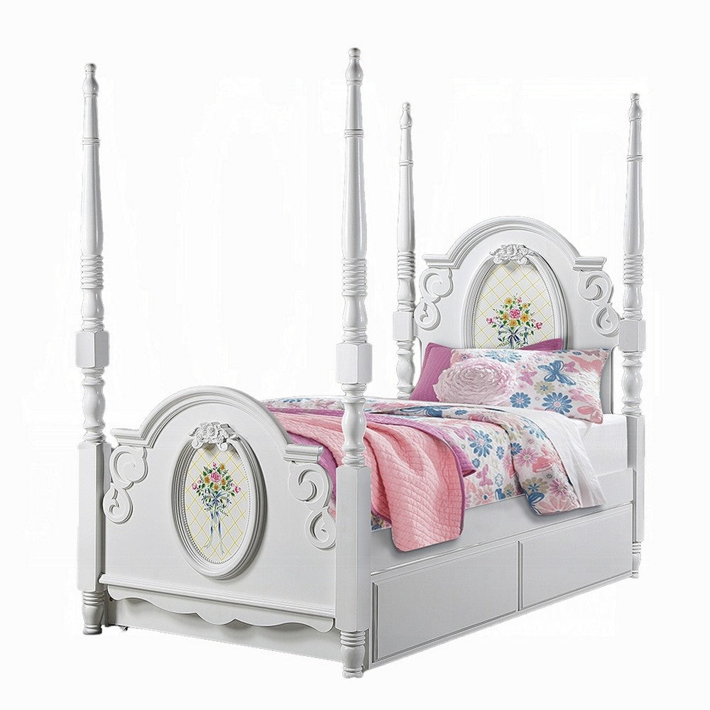 Auri Full Size 4 Poster Princess Bed Classic Arch Headboard White