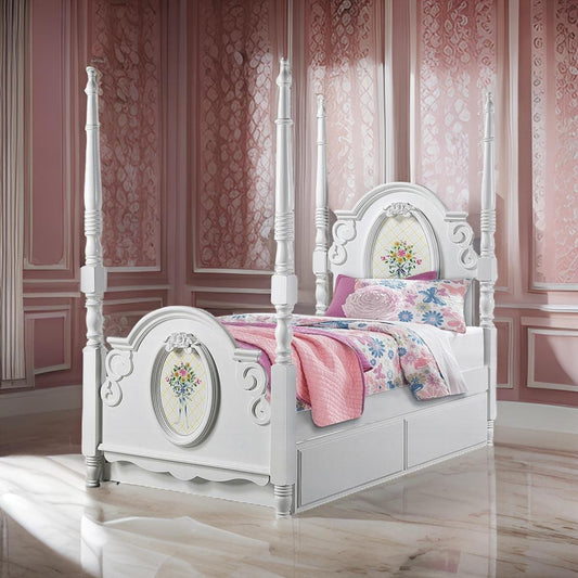 Auri Full Size 4 Poster Princess Bed, Classic Arch Headboard, White