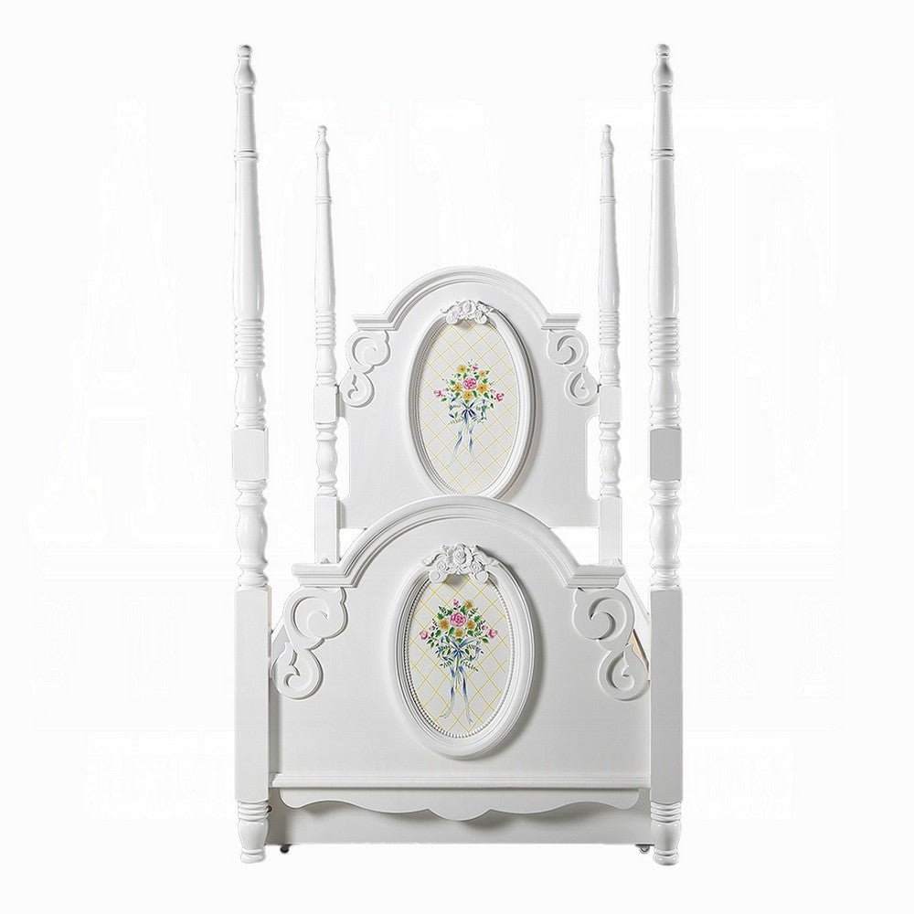 Auri Twin 4 Poster Princess Bed Classic Arched Headboard White Wood