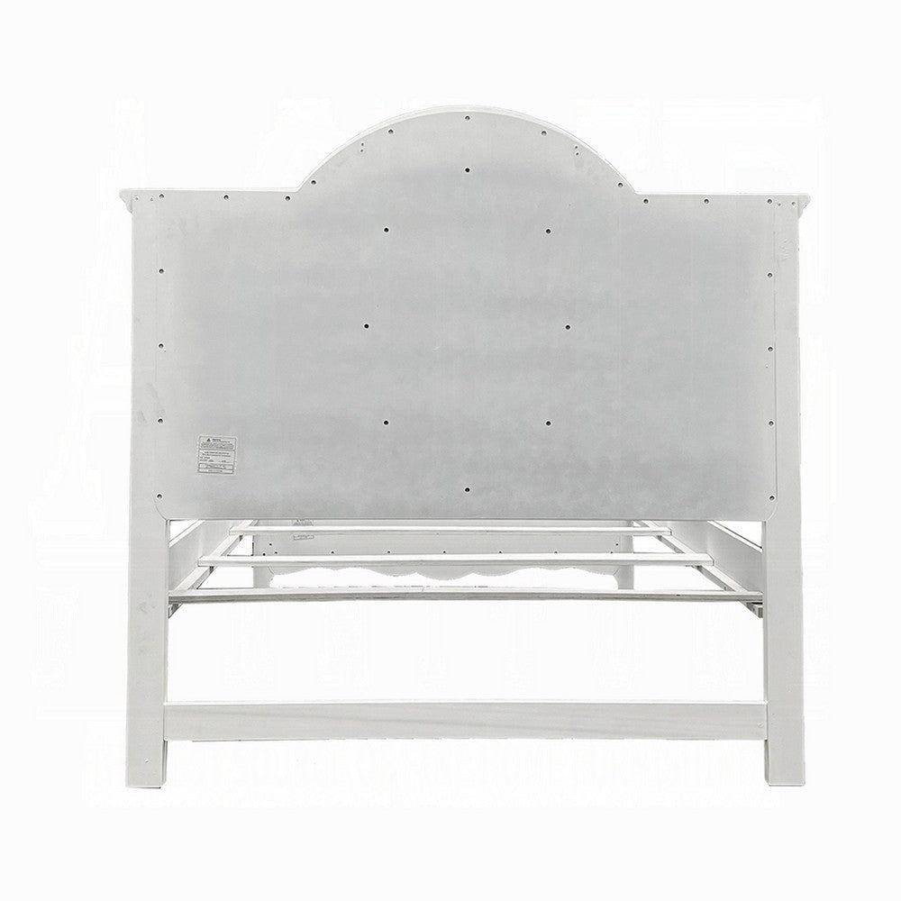 Auri Full Size Bed Floral Motifs Arched Headboard Classic White Wood