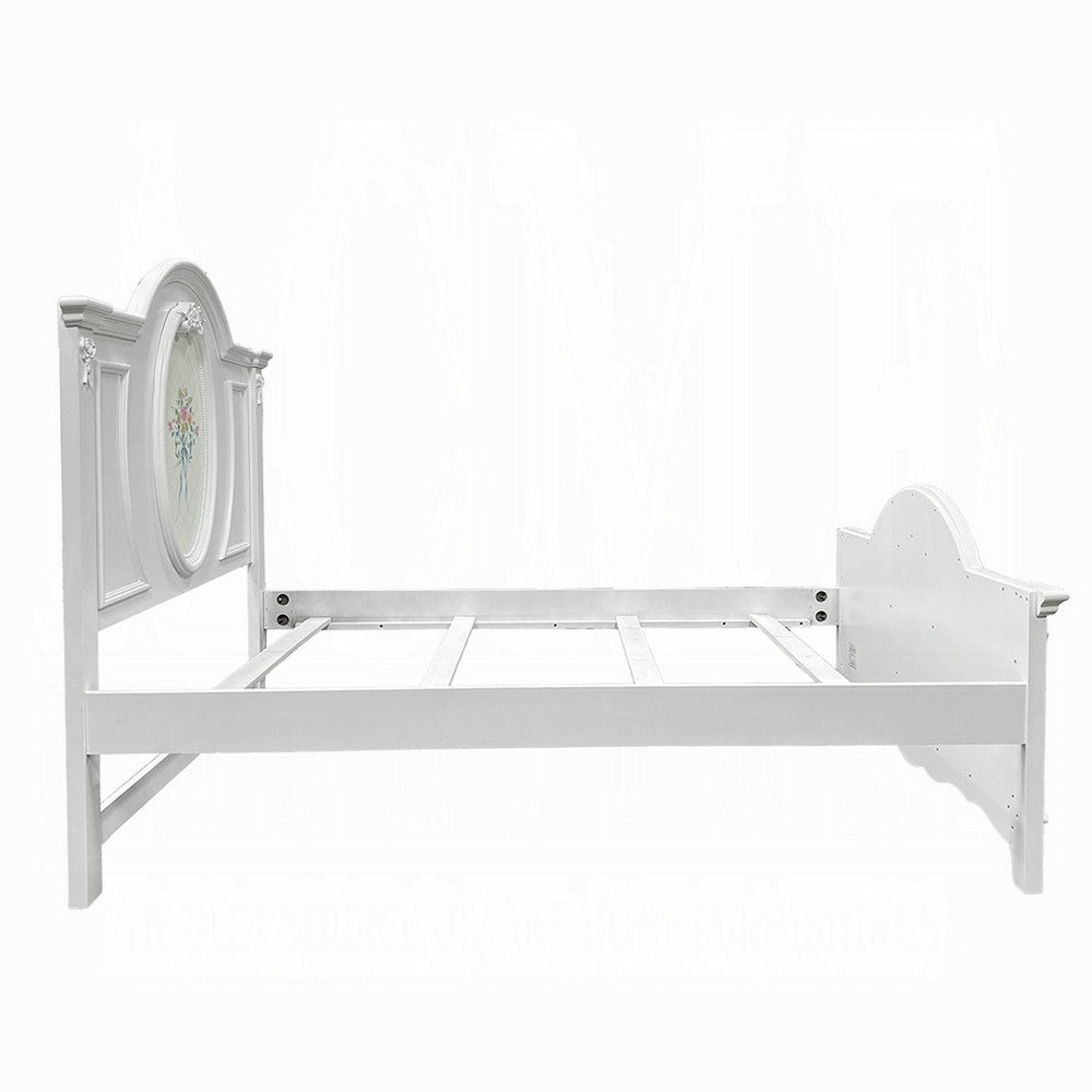 Auri Twin Size Bed Floral Motifs Arched Headboard Classic White Wood