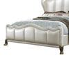 Ally California King Bed White Faux Leather Victorian Carved Silver BM327562