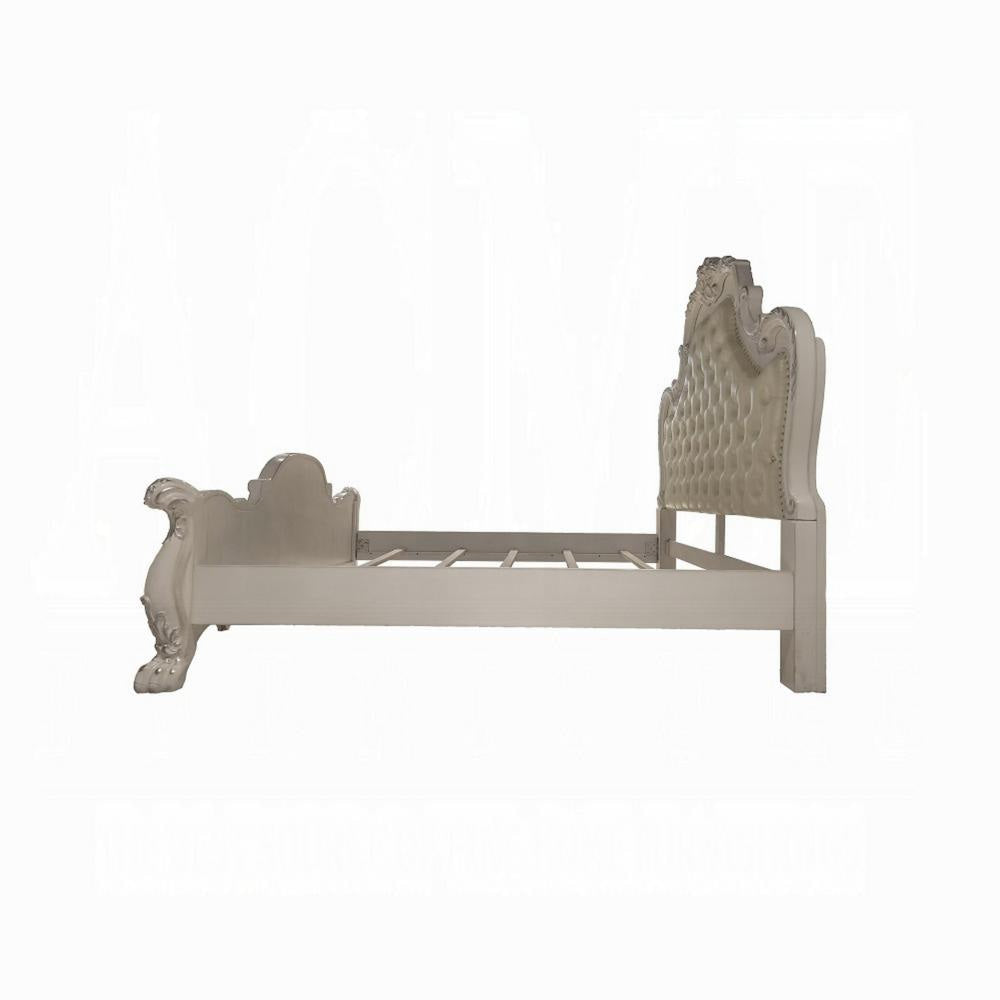 Ally California King Size Bed White Faux Leather Victorian Carved