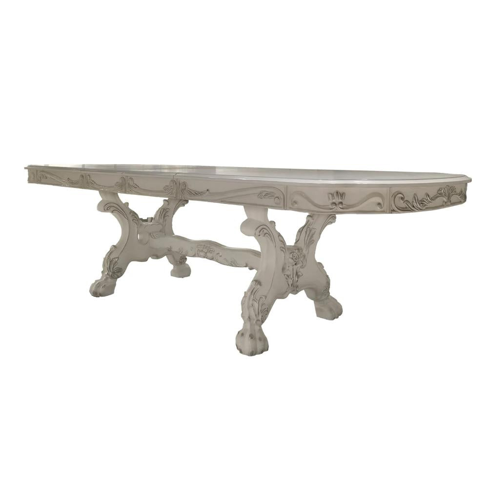 Ally Dining Table Double Pedestal Base Bone White Wood 94-136 Inch BM327567