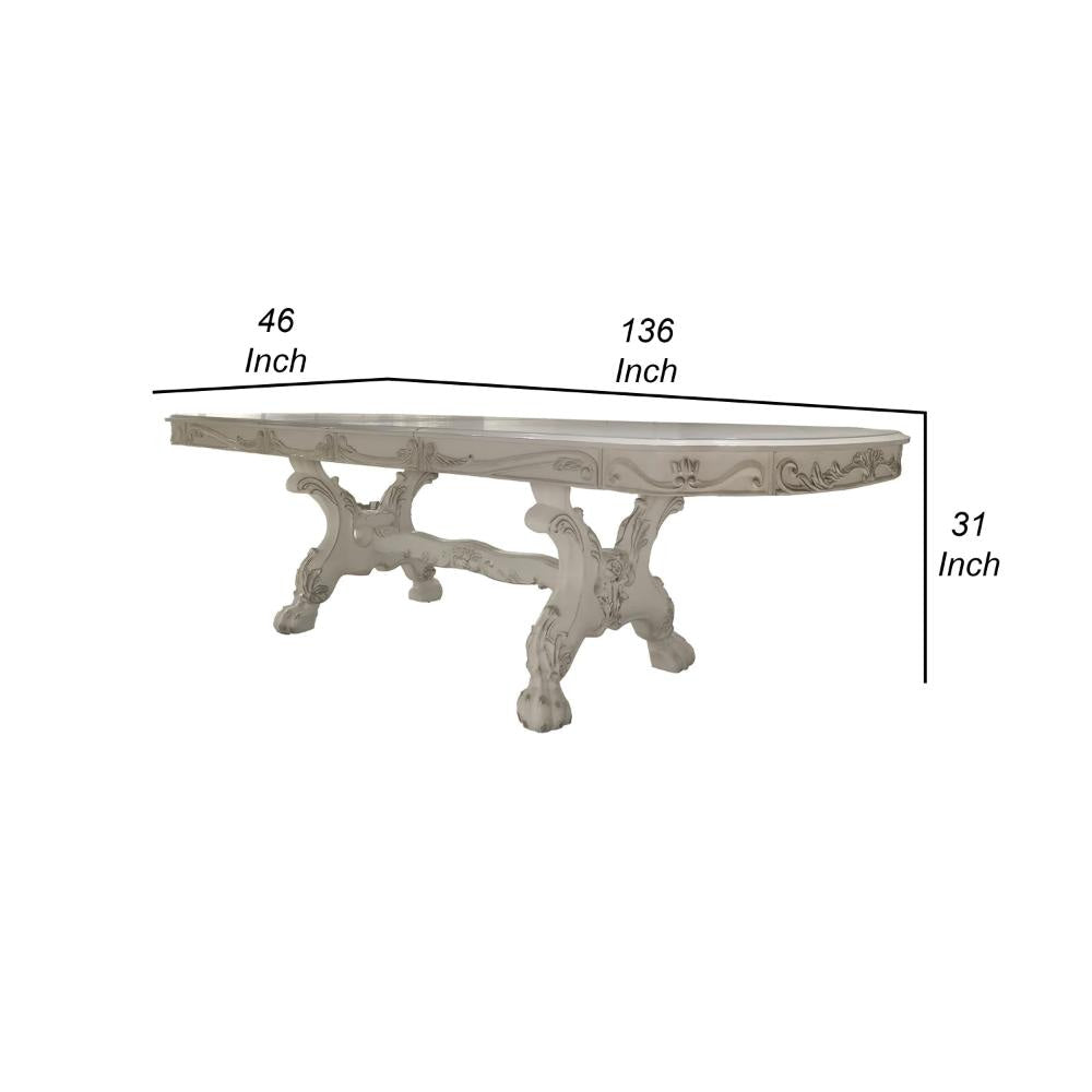 Ally Dining Table Double Pedestal Base Bone White Wood 94-136 Inch BM327567