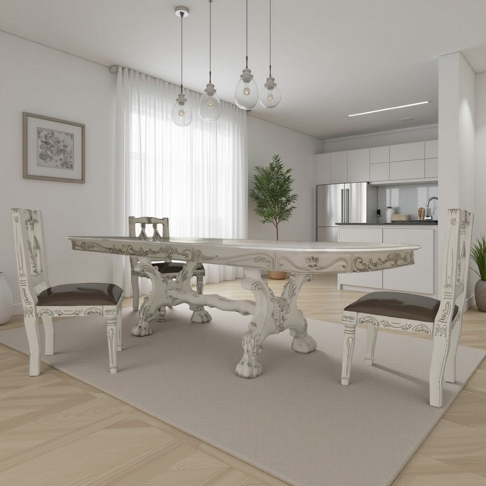 Ally Dining Table, Double Pedestal Base, Bone White Wood, 94-136 Inch