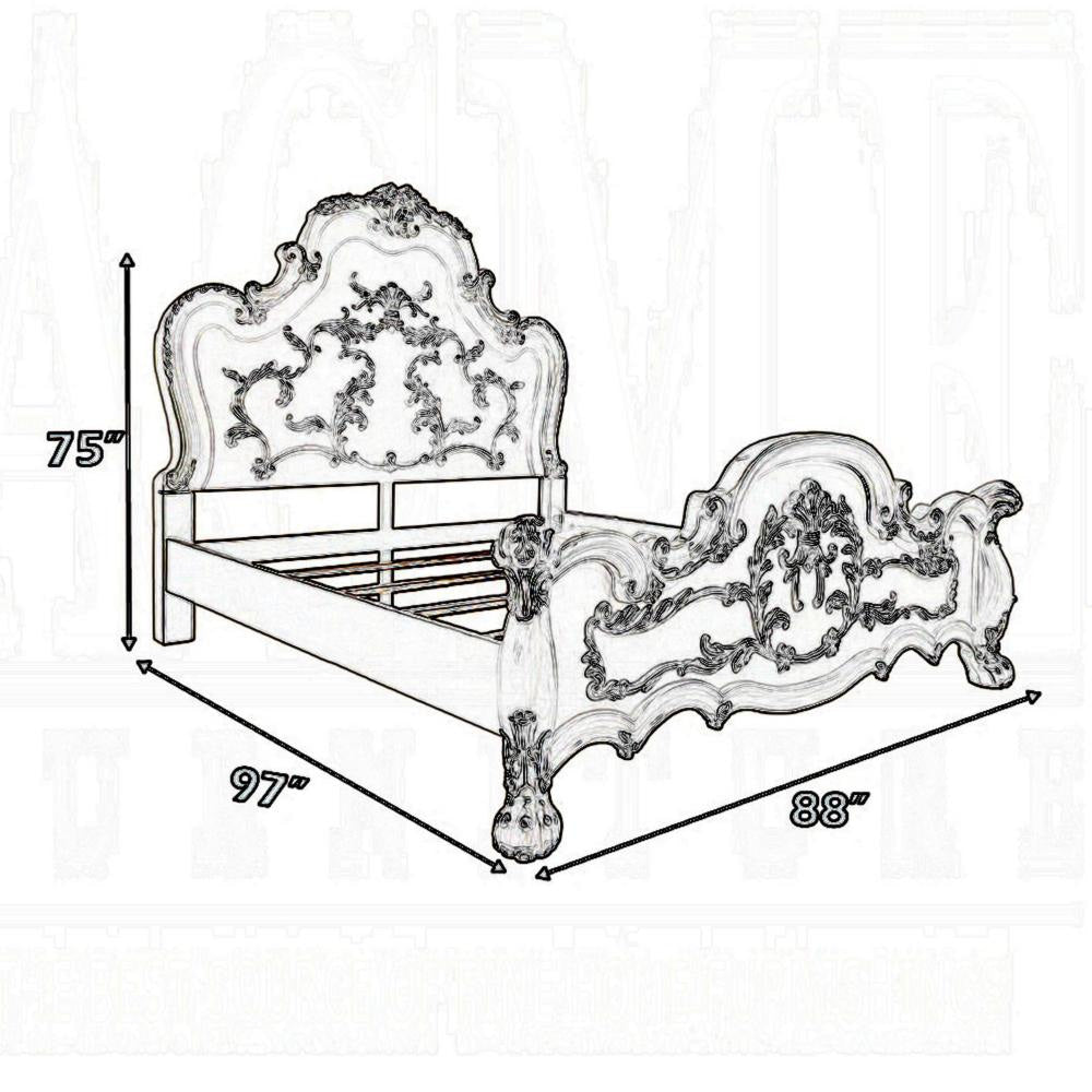 Ally California King Bed Decorative Carved Inlay Bone White Wood