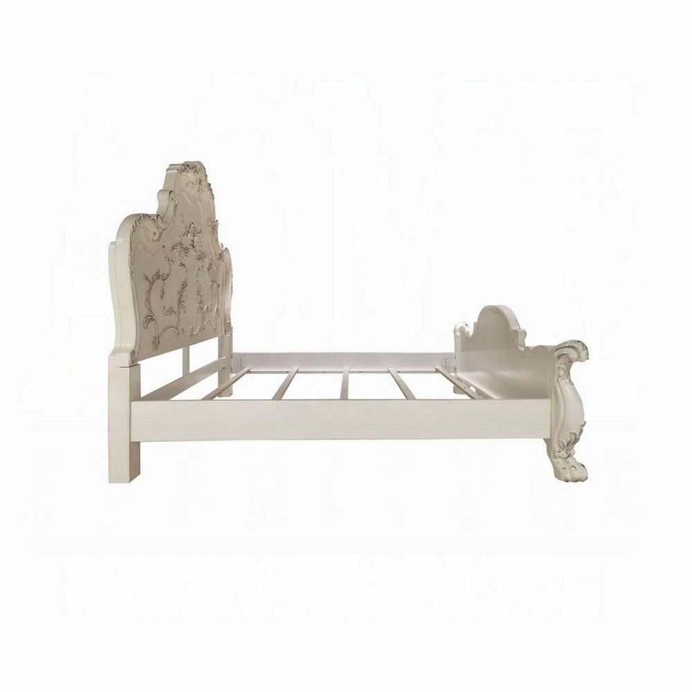 Ally King Bed Decorative Carved Accent Inlay Bone White Wood Silver