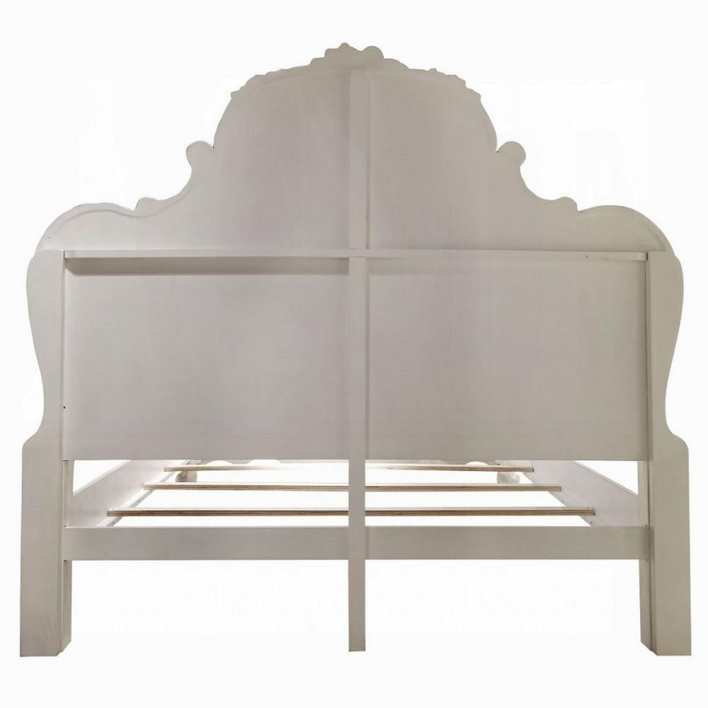 Ally King Bed Decorative Carved Accent Inlay Bone White Wood Silver