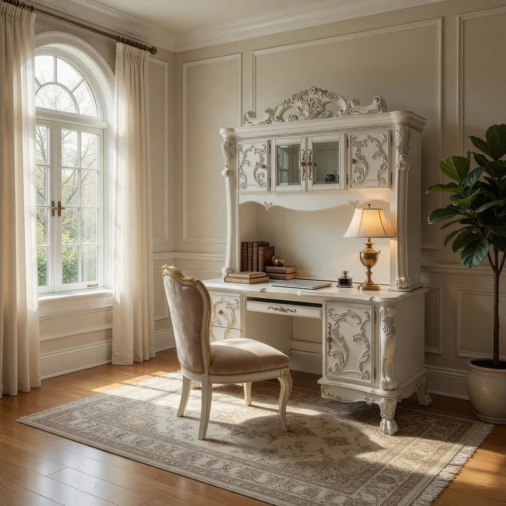 Ally Computer Desk and Hutch, Victorian Classic Bone White, 88 Inch