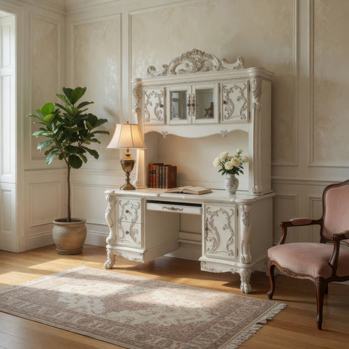 Ally Computer Desk and Hutch, Victorian Classic Bone White, 88 Inch