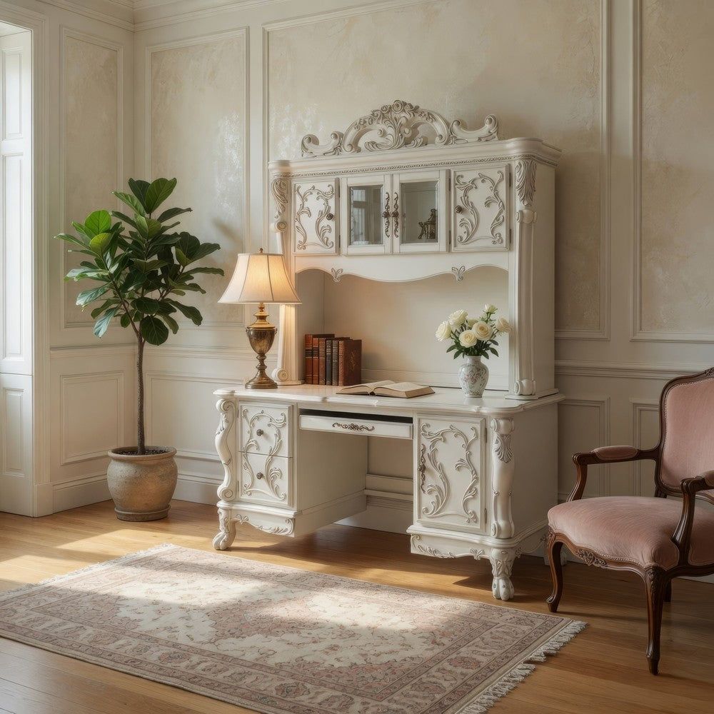 Ally Computer Desk and Hutch, Victorian Classic Bone White, 88 Inch