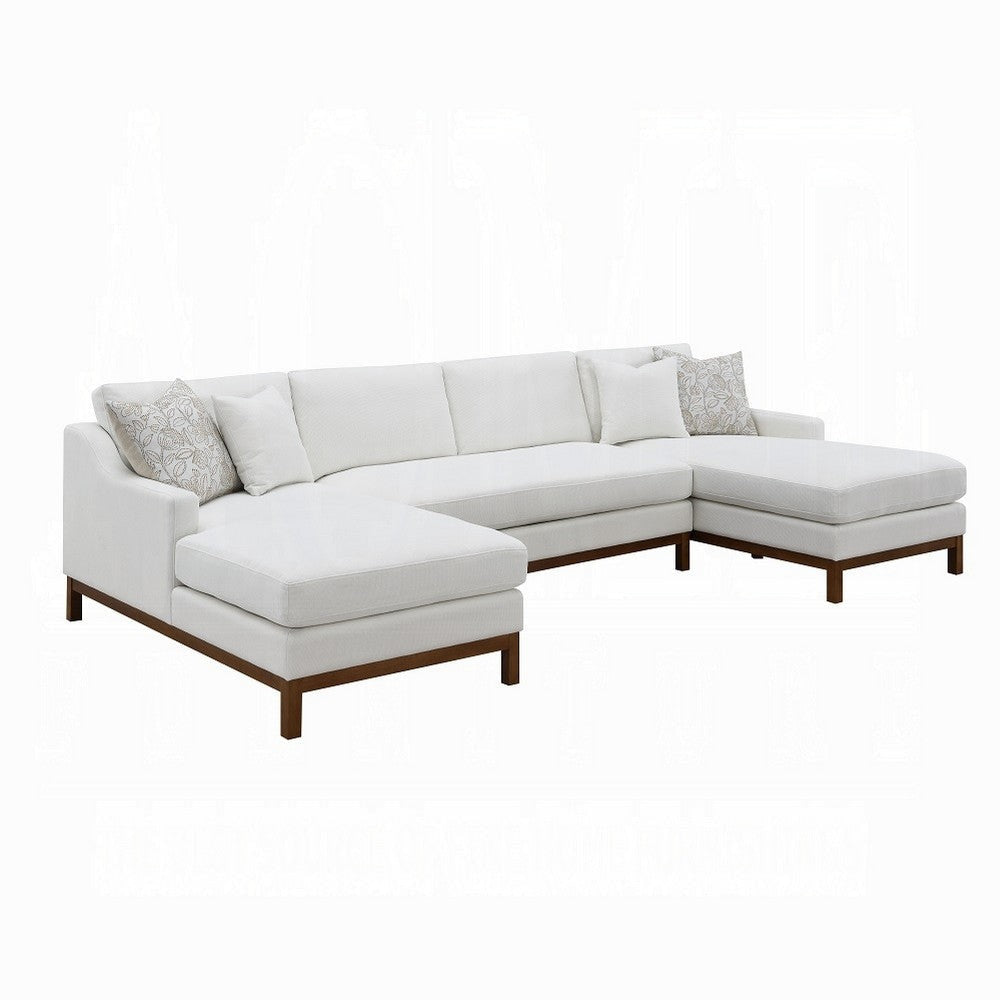 Liant U Shape Sectional Sofa, 4 Toss Pillows, Ivory Chenille, 127 Inch