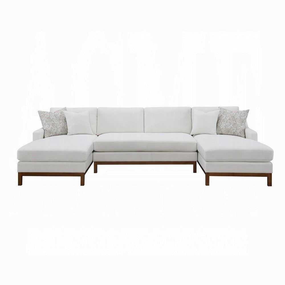Liant U Shape Sectional Sofa 4 Toss Pillows Ivory Chenille 127 Inch BM327571