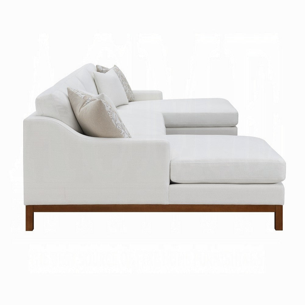 Liant U Shape Sectional Sofa 4 Toss Pillows Ivory Chenille 127 Inch BM327571