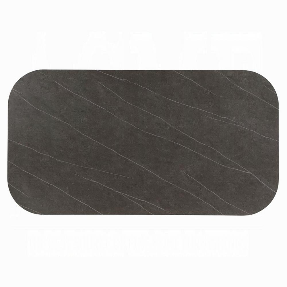 Kyna Dining Table Gray 82 Inch Black Sintered Stone Rectangular Top BM327572