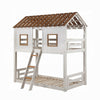 Nara Twin Size Bunk Bed House Design with Ladder White Rustic Wood BM327573