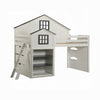 Robin Twin Size Loft Bed House Design Built In Bookshelf White Gray BM327574