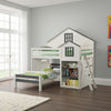 Robin Twin Size Loft Bed House Design Built In Bookshelf White Gray BM327574