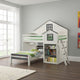 Robin Twin Size Loft Bed House Design Built In Bookshelf White Gray BM327574