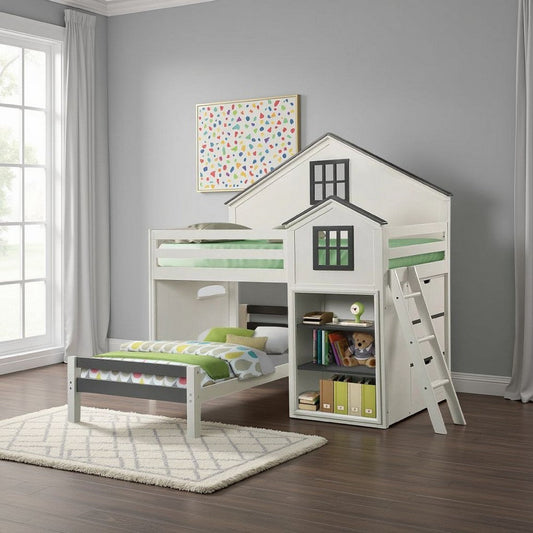 Robin Twin Size Loft Bed, House Design, Built In Bookshelf, White Gray