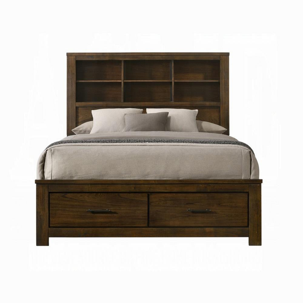 Maryl King Size Bed Bookcase Headboard 6 Shelves Dark Brown Wood BM327575