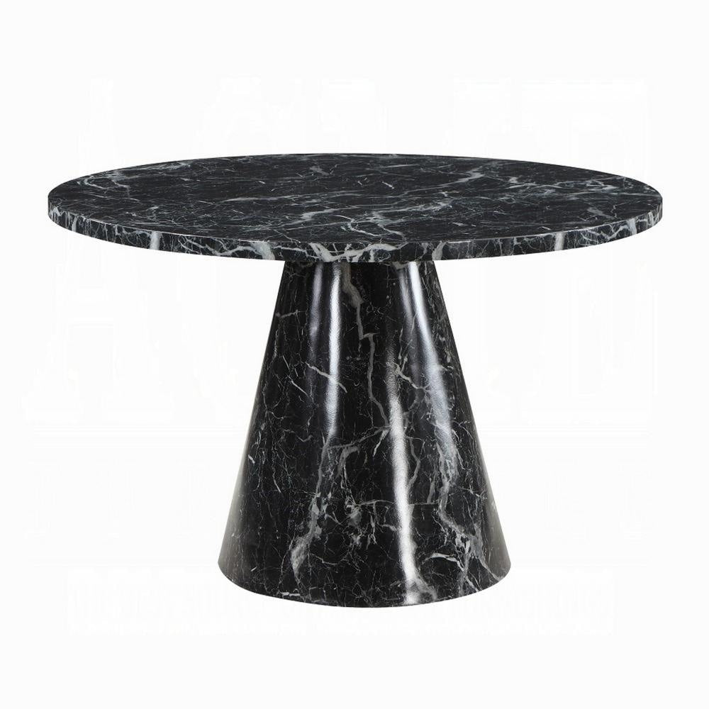 Olivia Dining Table, Pedestal Base, 48 Inch Round Black Faux Stone Top